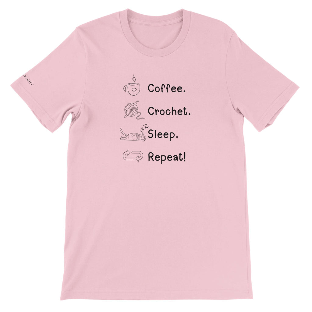 Coffee. Crochet. Sleep. Repeat! Colourful Relaxed Fit T-shirt by Brunaticality