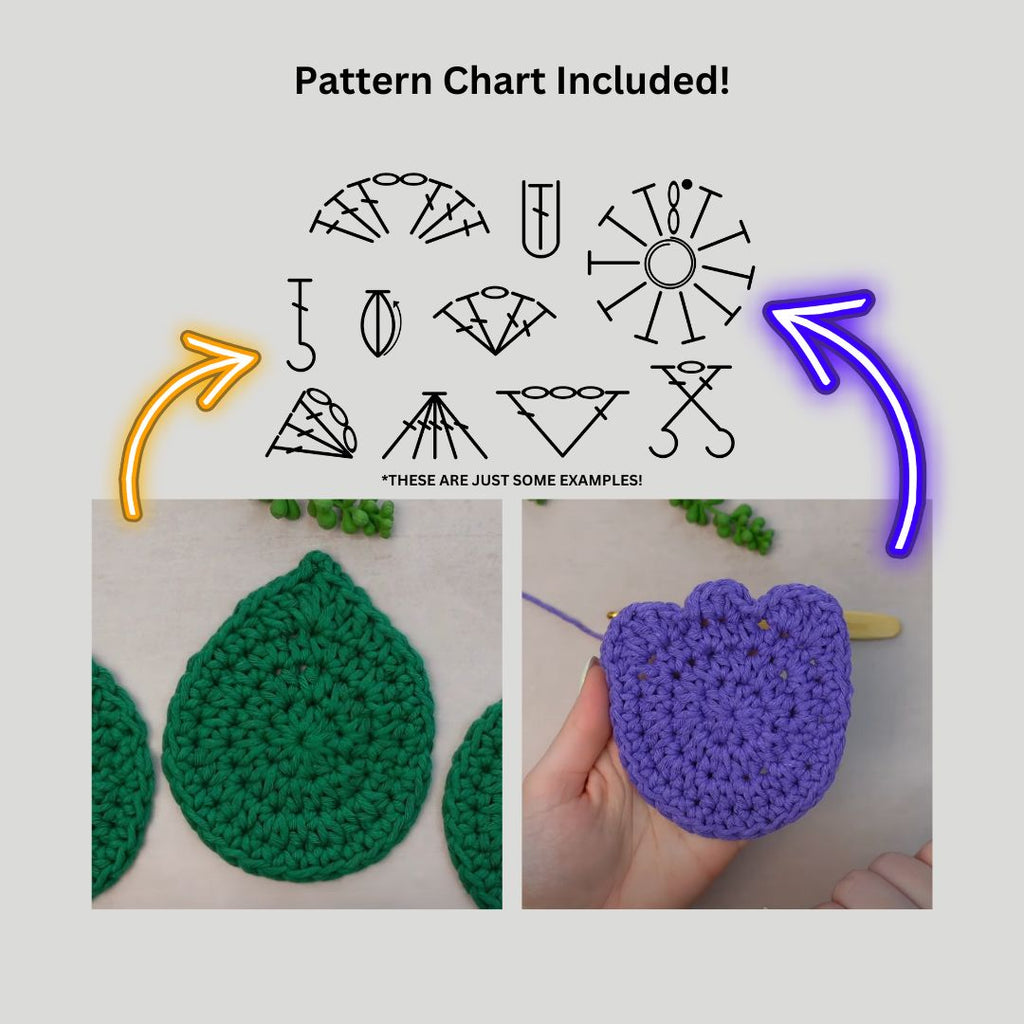 Crochet Tulip Flower Pot Coaster Set Written Pattern, flower crochet coaster, crochet flower pot coaster pattern, Brunaticality