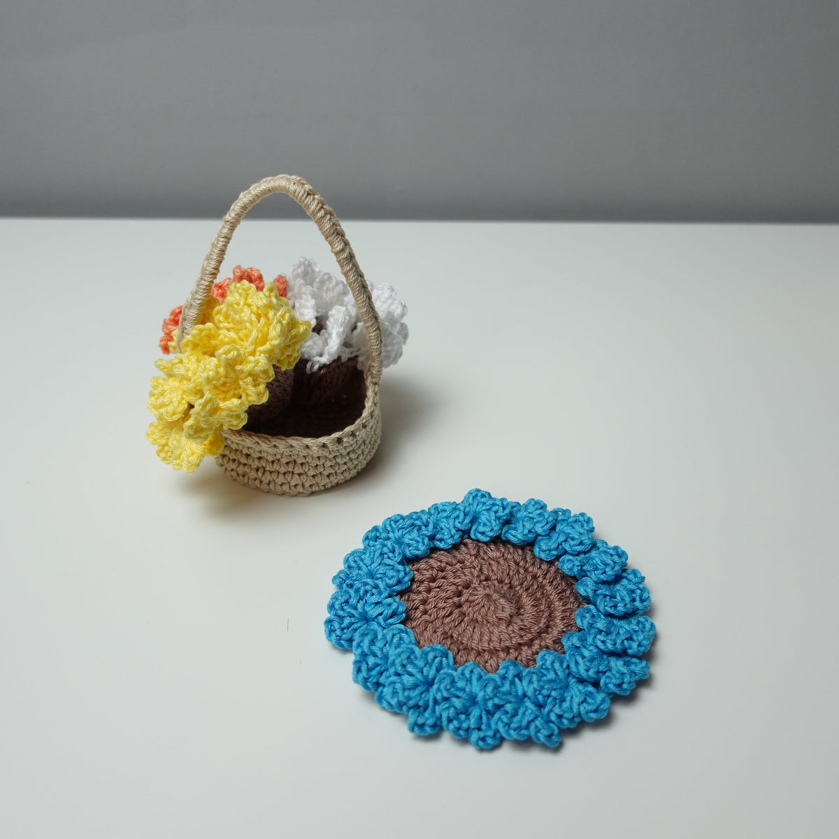 Crochet Basket Flower Coaster Set, Crochet Written Pattern, Crochet Coaster, Crochet Plant Pot Coaster, Brunaticality